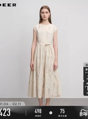 sdeer圣迪奥夏装25年新品度假风圆领收腰提花无袖连衣裙S252Z1237