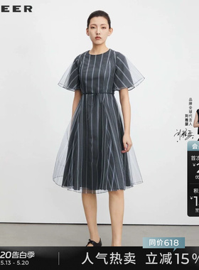 sdeer圣迪奥夏季女装裙子女小众设计感气质网纱连衣裙S23261205