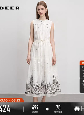 sdeer圣迪奥女装夏装圆领波点绣花收腰无袖连衣裙S252Z1209