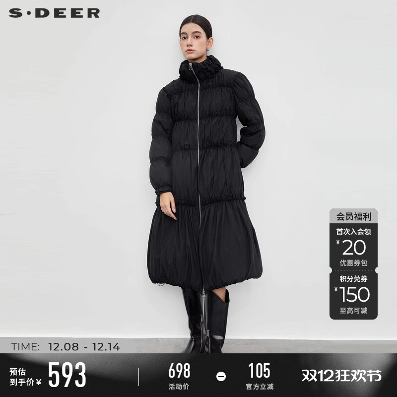sdeer高领碎褶宽松面包服羽绒服
