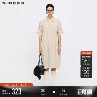连衣裙S25261211 学院风翻领拼接衬衫 sdeer圣迪奥女装 夏装