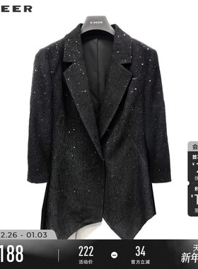 sdeer圣迪奥女装OL风西装领网纱中袖外套S231Z2229