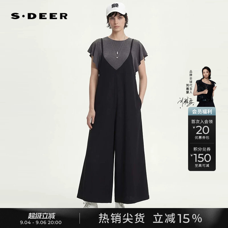 sdeerOL风撞色针织衫背带裤套装图片