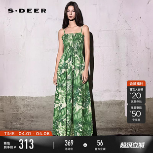 sdeer圣迪奥女装 度假风印花不规则吊带连衣裙S252Z12C1 夏季