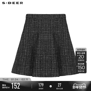 sdeer圣迪奥春秋装女装小香风撞色格纹不规则A字短裙S233Z1305