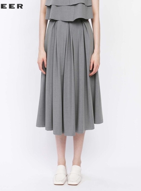 sdeer圣迪奥女装复古高腰压褶不规则A字伞裙S242Z1135