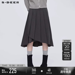 sdeer圣迪奥女装 学院风高腰百褶不规则长裙S253Z1140 25年新品