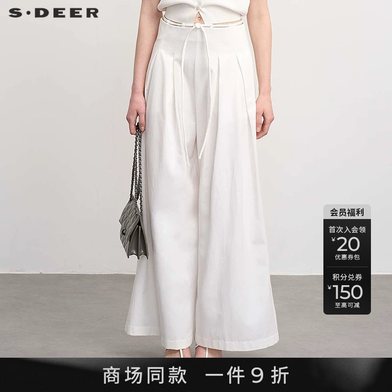【商场同款】sdeer圣迪奥女装OL风高腰系带插袋阔腿裤S25280806