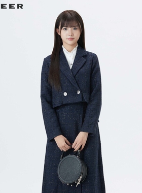 sdeer圣迪奥春秋装女装西装领格纹一粒扣短外套S233Z2217
