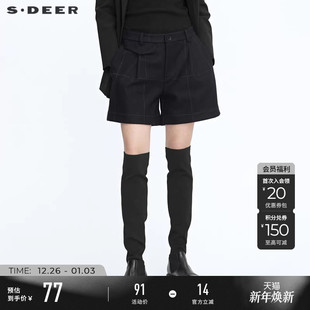 格纹A字黑色宽松毛呢短裤 复古时尚 S20480908 女装 sdeer圣迪奥冬装