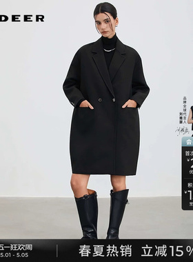 sdeer圣迪奥女装春秋装OL风西装领茧型宽松长风衣S253Z1804