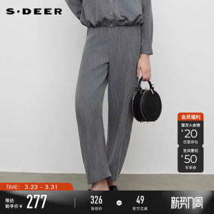 S25380823 OL风松紧拼接插袋休闲长裤 sdeer圣迪奥春秋装 女装