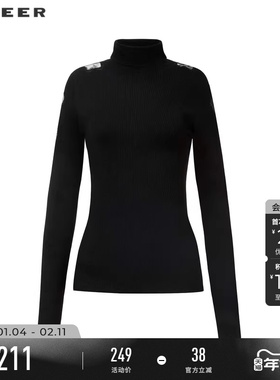 sdeer圣迪奥秋季女装罗纹高领镂空肌理修身针织衫S243Z3512