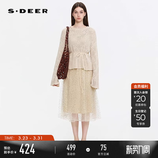 连衣裙套装 复古圆领网纱针织衫 S253Z1411 春秋装 sdeer圣迪奥女装