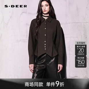 衬衫 sdeer圣迪奥女OL风翻领压褶不规则长袖 S26180508 商场同款