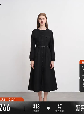 sdeer圣迪奥春秋装女装复古圆领收腰拼接长袖连衣裙S243Z12A7