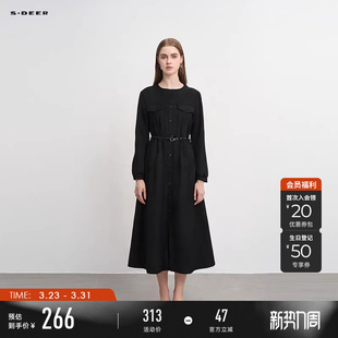 连衣裙S243Z12A7 复古圆领收腰拼接长袖 sdeer圣迪奥春秋装 女装