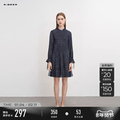 sdeer圣迪奥冬装 女装 圆领风琴褶格纹网纱连衣裙S234Z12G1