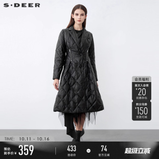 领拉链拼接A字长款 sdeer圣迪奥冬装 西装 时尚 羽绒服S21482424 女装