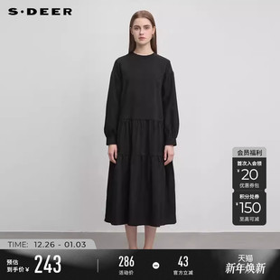 圆领碎褶不规则宽松连衣裙S244Z1290 时尚 sdeer圣迪奥秋冬季 女装