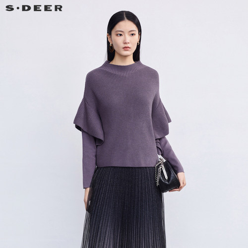 s.deer罗纹圆领拼接宽松针织衫
