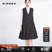 连衣裙S234Z1273 小香风V领格纹宽松无袖 sdeer圣迪奥冬季 女装