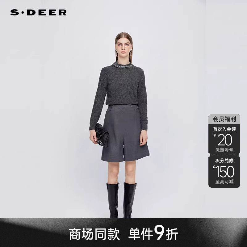 【商场同款】sdeer圣迪奥女复古圆领文艺钉珠宽松针织衫S25483533,女装/女士精品,毛针织衫,淘宝优惠券,粉丝福利购,淘宝优惠卷