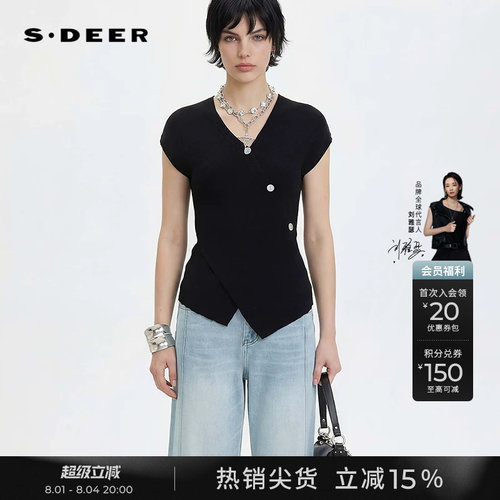 sdeerOL风V领拼接不规则针织衫