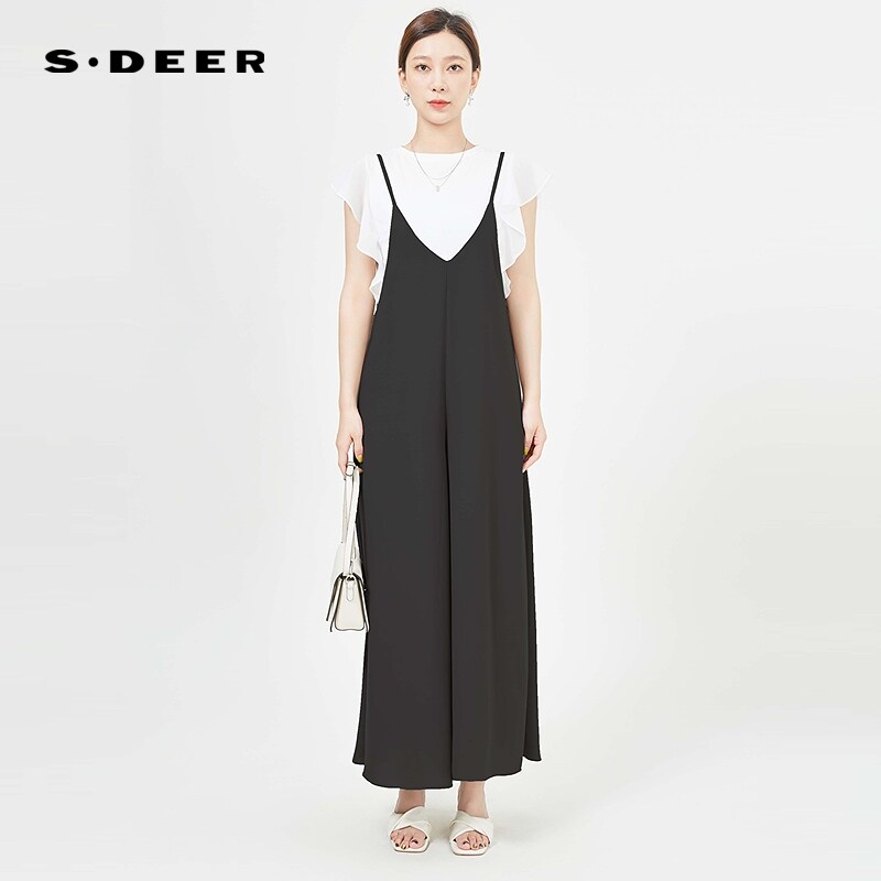 s.deer简约垂坠针织衫背带裤套装图片
