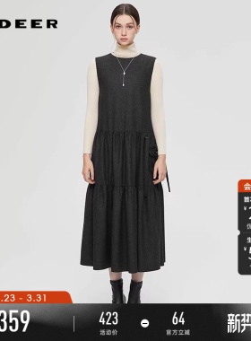 sdeer圣迪奥女装25年新品时尚圆领钉珠毛呢无袖连衣裙S254Z1203