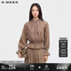 sdeer圣迪奥女装 春秋装 复古木耳边系带V领肌理上衣S253Z3204