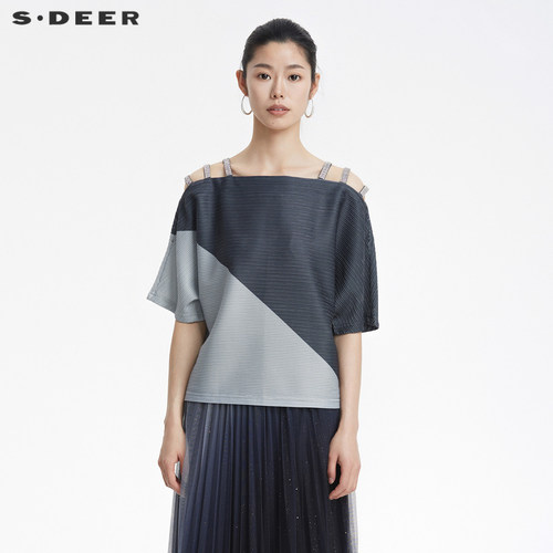 s.deer肌理露肩短袖T恤夏