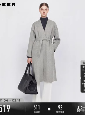 sdeer圣迪奥冬装女装OL风V领收腰绵羊毛双面呢宽松大衣S244Z2503