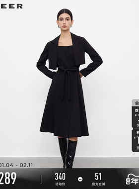 sdeer圣迪奥春秋装女装OL风西装领收腰外套吊带裙套装S233Z1410