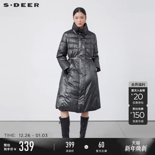 羽绒服S224Z2415 高领收腰亮面长款 sdeer圣迪奥冬装 女装