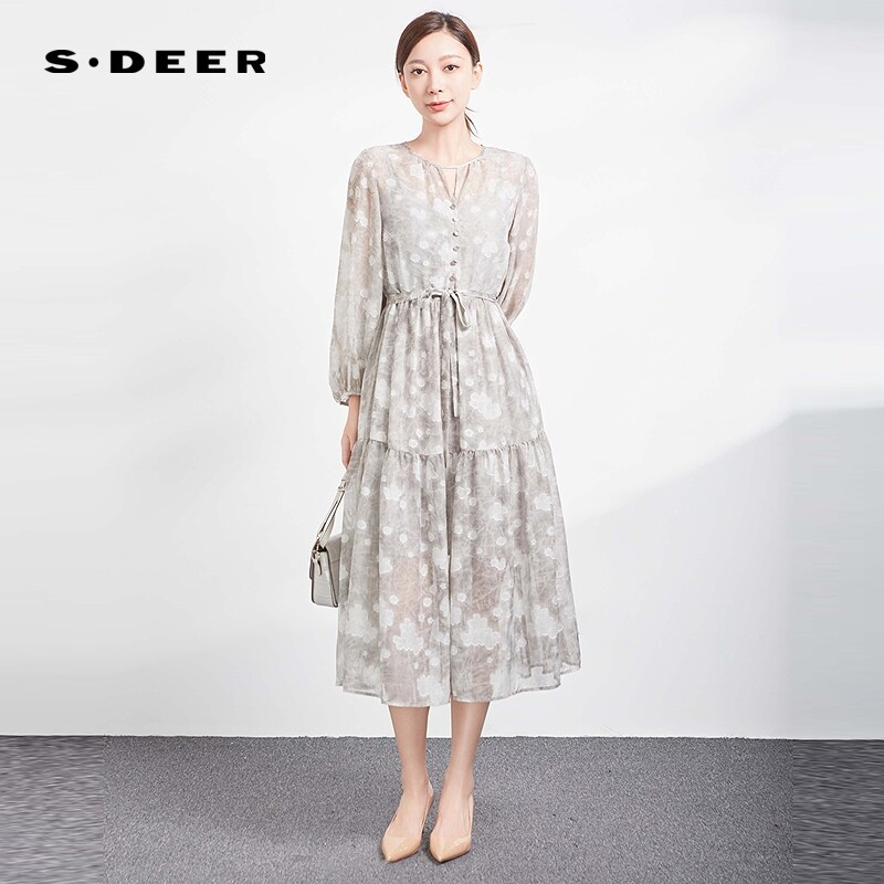 sdeer印花收腰吊带两件套连衣裙图片