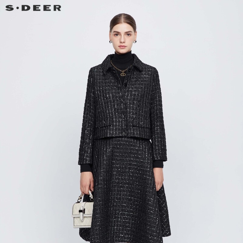 s.deer通勤风复古格纹短款外套