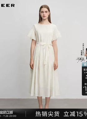 sdeer圣迪奥女装夏季田园风圆领绣花收腰莱赛尔连衣裙S252Z1267