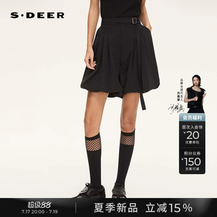 sdeer圣迪奥女装26年夏装新品复古高腰系带压褶A字短裤