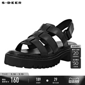 sdeer圣迪奥简约黑色罗马鞋 S20283973 凉鞋