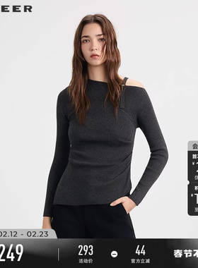 sdeer圣迪奥女装春秋装OL风一字斜肩不规则修身针织衫S253Z3549