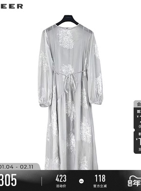 sdeer圣迪奥春秋装女装优雅圆领绣花收腰两件套连衣裙S243Z1212