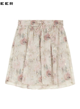 sdeer圣迪奥夏季女装松紧碎褶印花插袋A字短裤S242Z0913