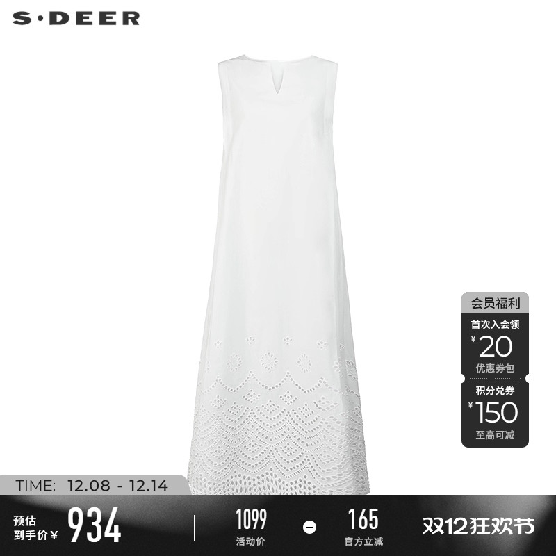 s.deer复古优雅绣花镂空连衣裙