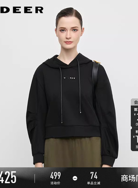 【商场同款】sdeer圣迪奥女抽绳连帽胸针压褶宽松卫衣S25383315