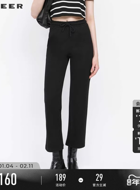 sdeer圣迪奥春秋装女装抽绳松紧插袋直筒休闲裤长裤S233Z0834