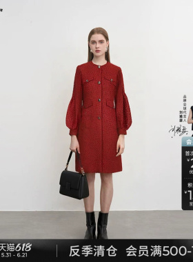 sdeer圣迪奥冬装女装圆领格纹压褶灯笼袖大衣式羽绒服S234Z2481