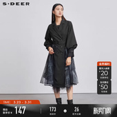 风衣外套女S223Z1837 领收腰印花欧根纱长款 sdeer圣迪奥女装 西装