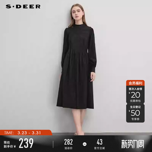 连衣裙S241Z1246 圆领肌理压褶灯笼袖 sdeer圣迪奥春装 女装