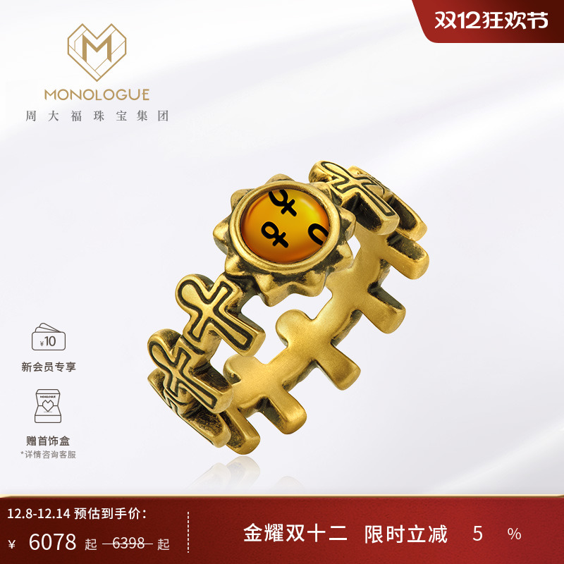 古埃及复古黄金琥珀安卡戒指